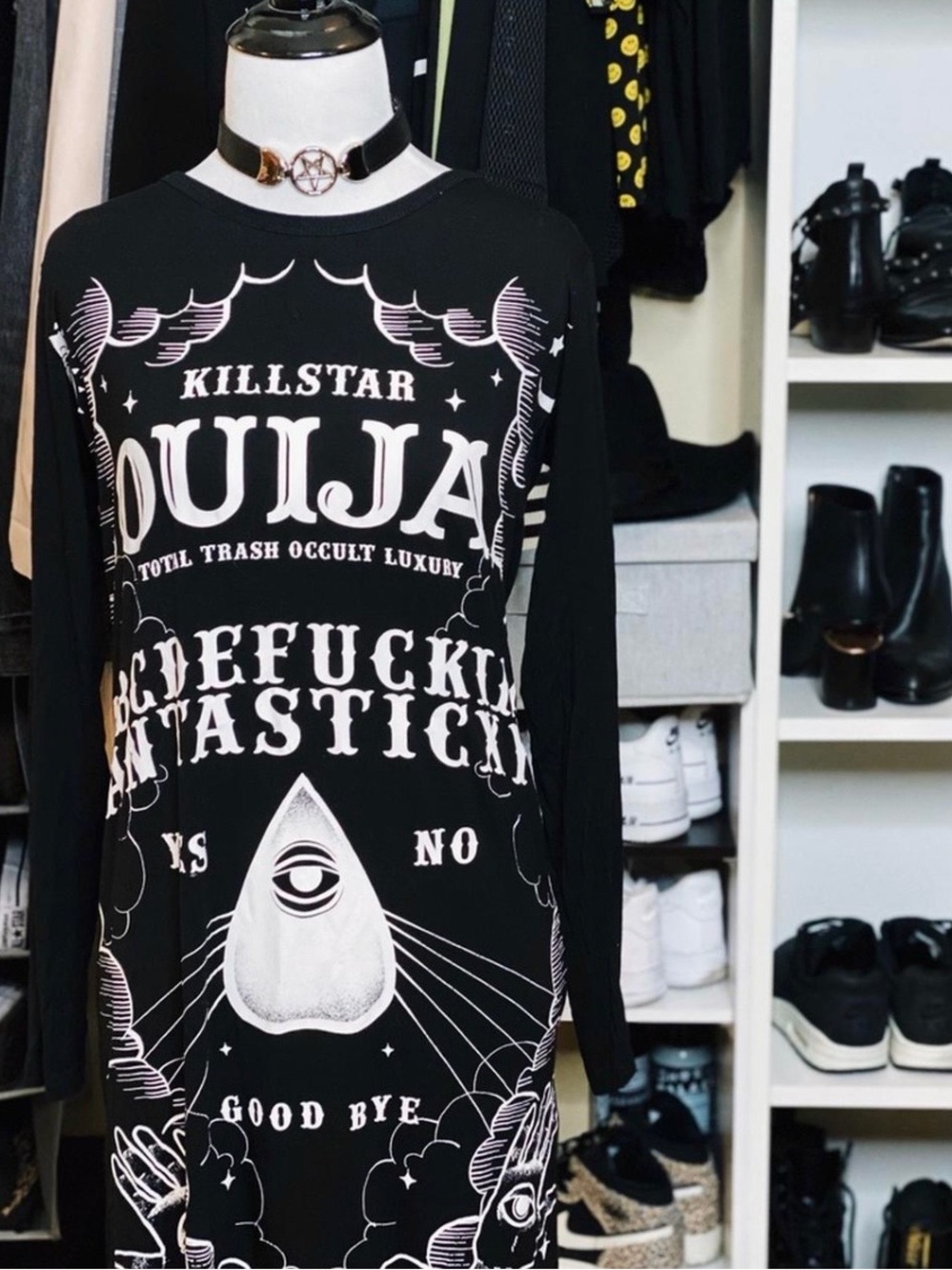 Killstar Ouija Black and White Bodycon Dress or Long Shirt Size M NWOT